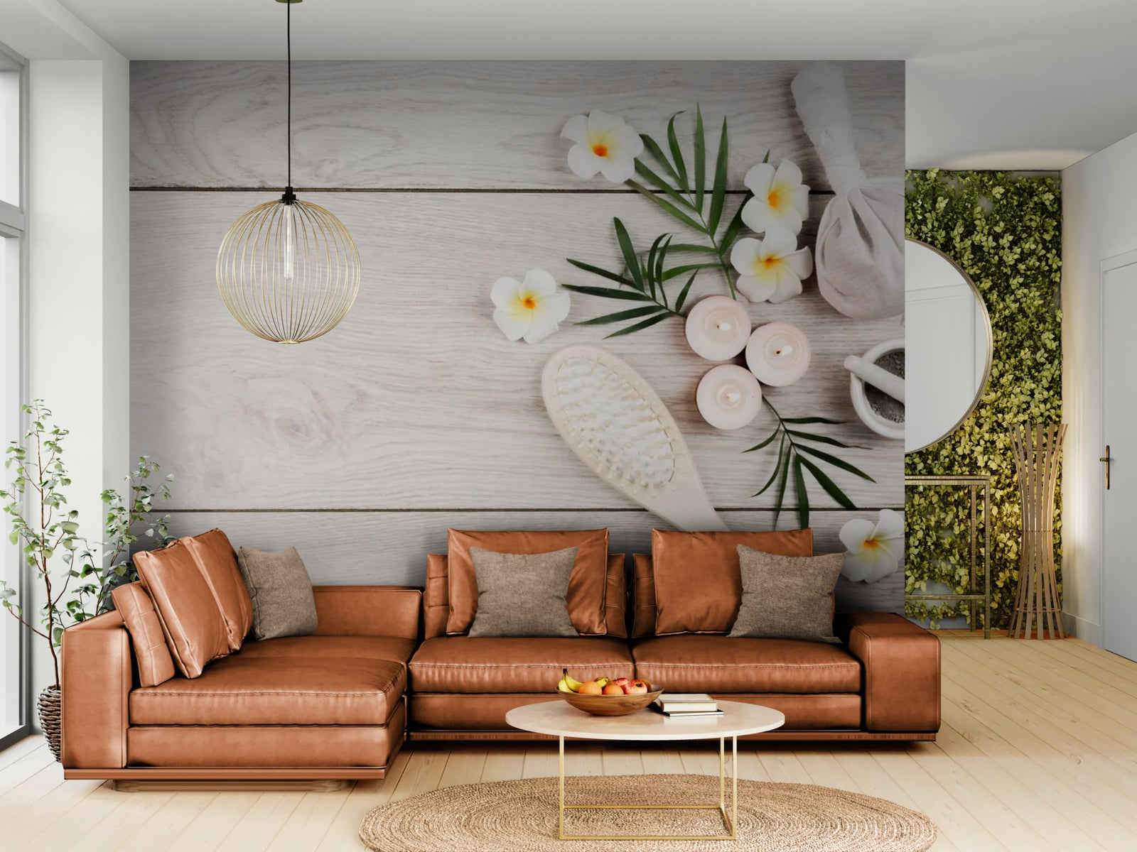 Papier peint Bien-être – Panier spa sel et galets