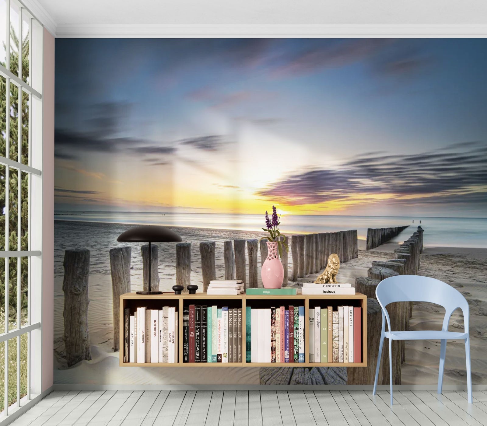 Papier Peint Plage – Palissades au Soleil Couchant