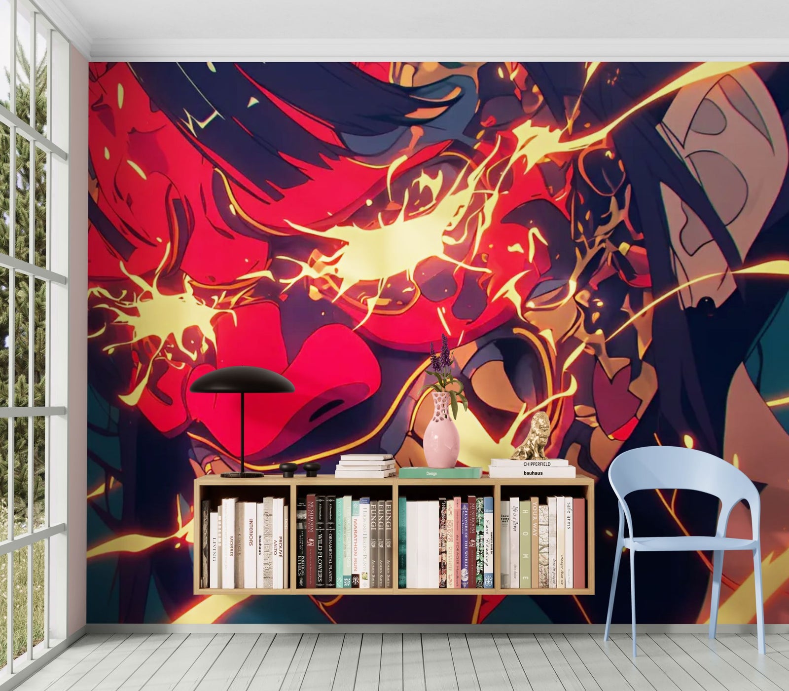 Papier Peint Japon - Masque Oni Enflammé