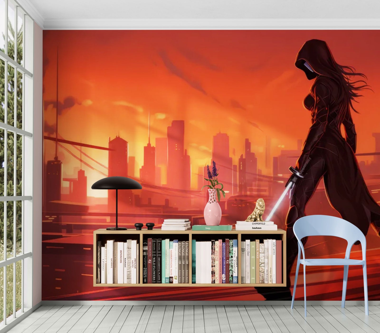 Papier Peint Cyberpunk - Ninja sur Ville Futuriste