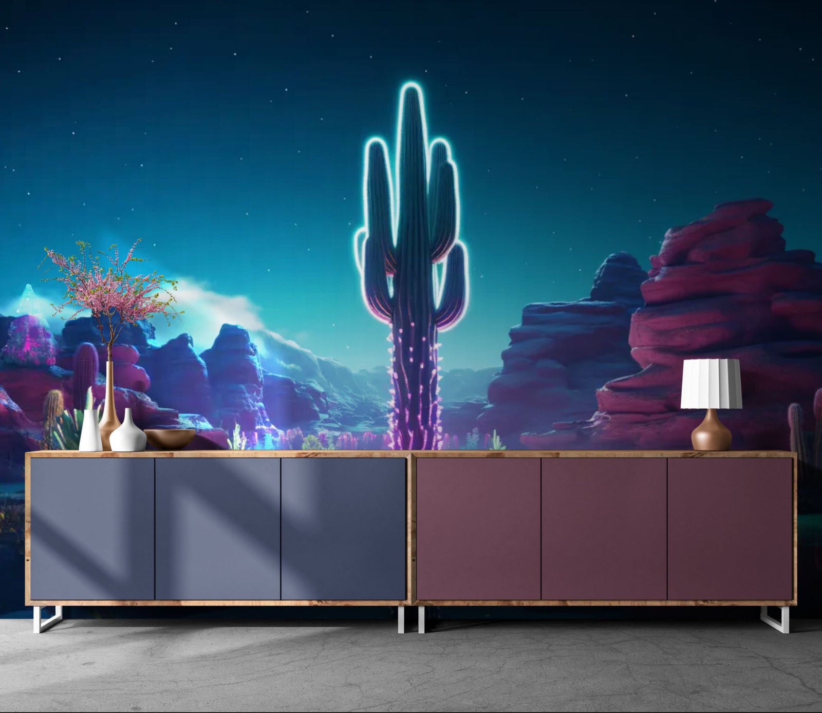 papier peint paysage - cactus néon
