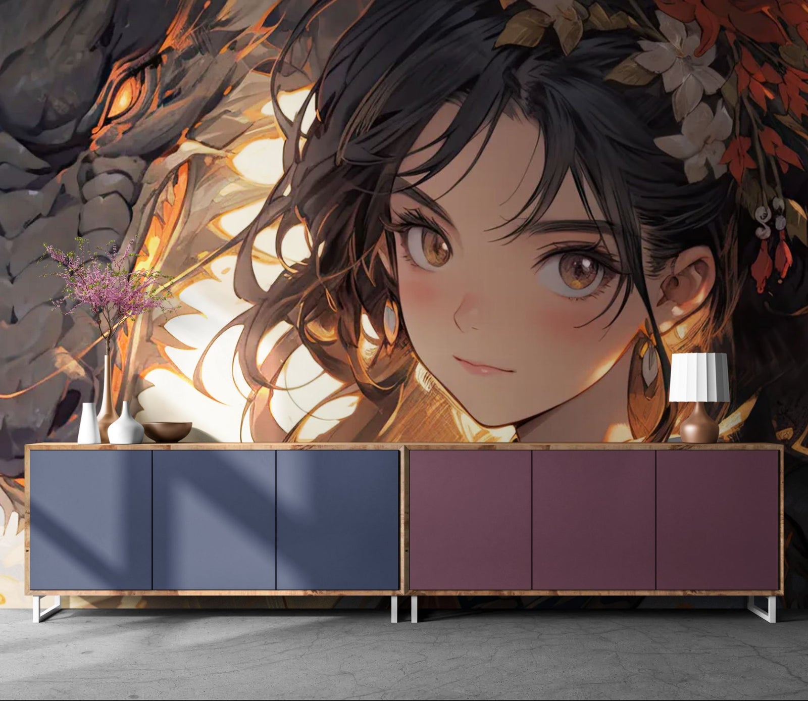 Papier Peint Japonais - Gardienne du Dragon de Feu