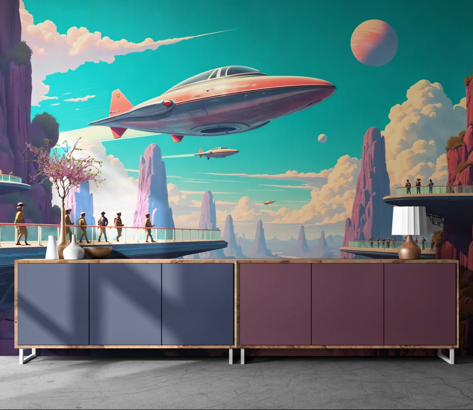 Papier Peint Rétro-Futuriste — Horizons Turquoise de Cassiopée