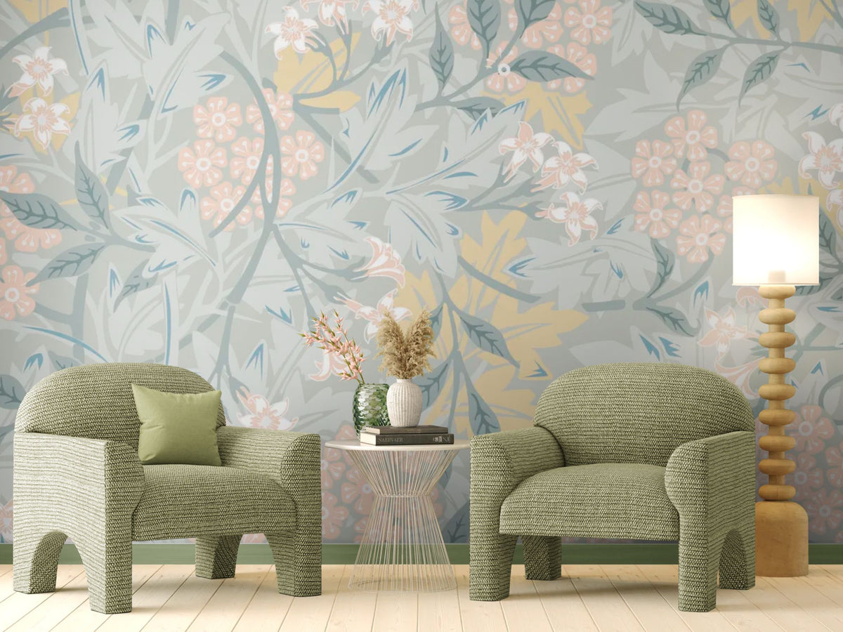 Papier peint floral - Motif végétal rétro