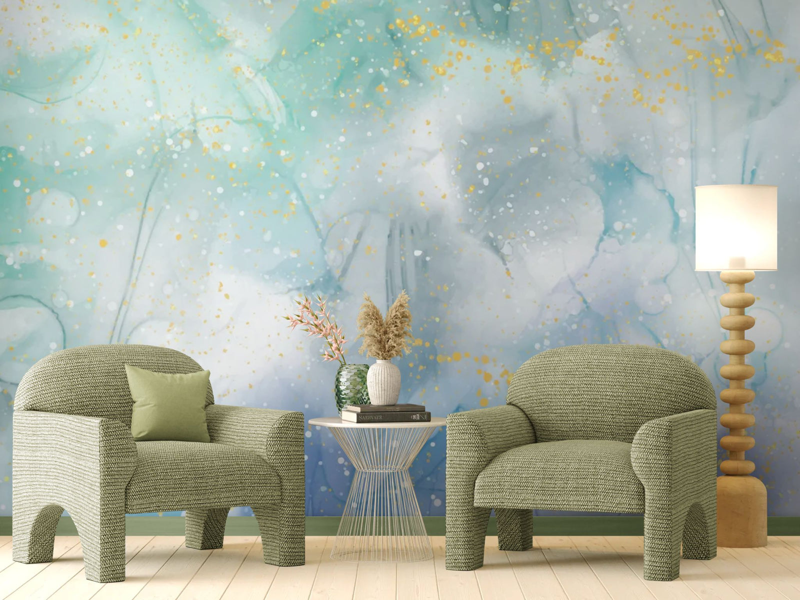 Watercolor wallpaper – Bluish hues and touches of gold