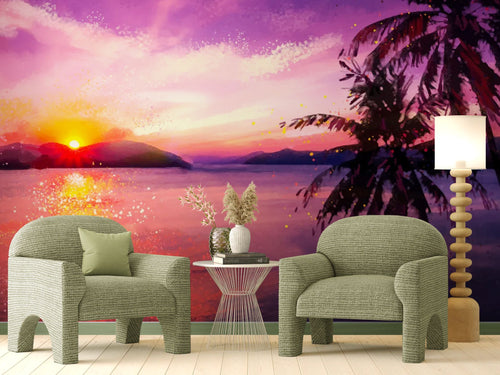 Papier peint tropical – Coucher de soleil exotique