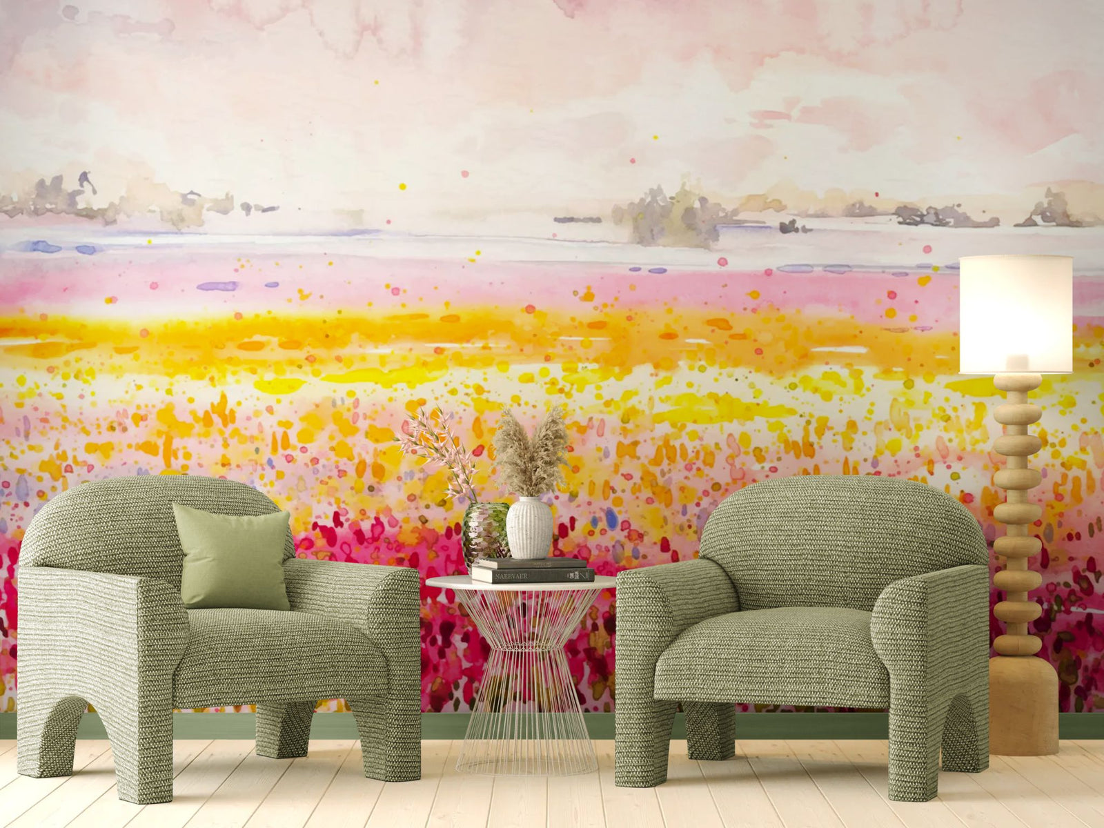 Landscape wallpaper – Watercolor flower field