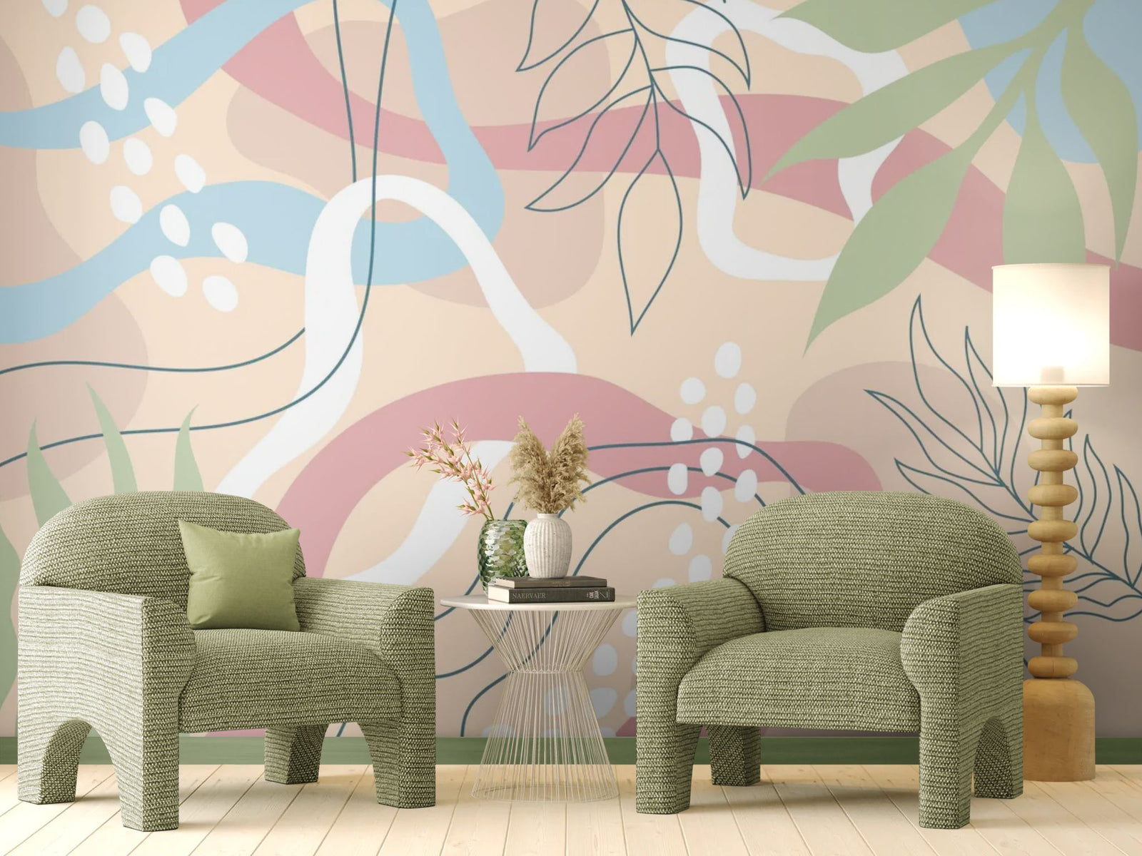 Papier peint art & déco – Feuillage abstrait pastel