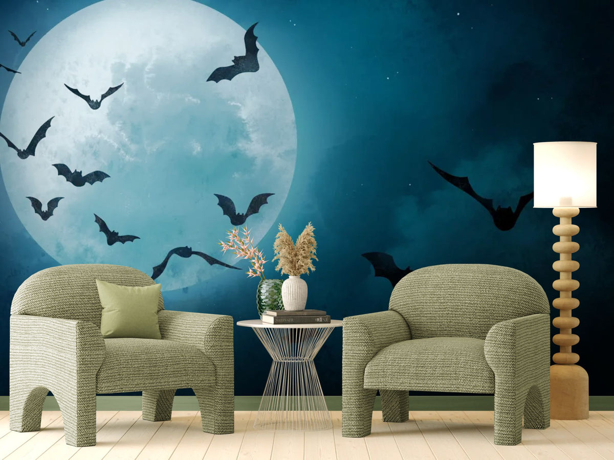 Tiermotiv-Tapete – Fledermäuse vor dem Vollmond