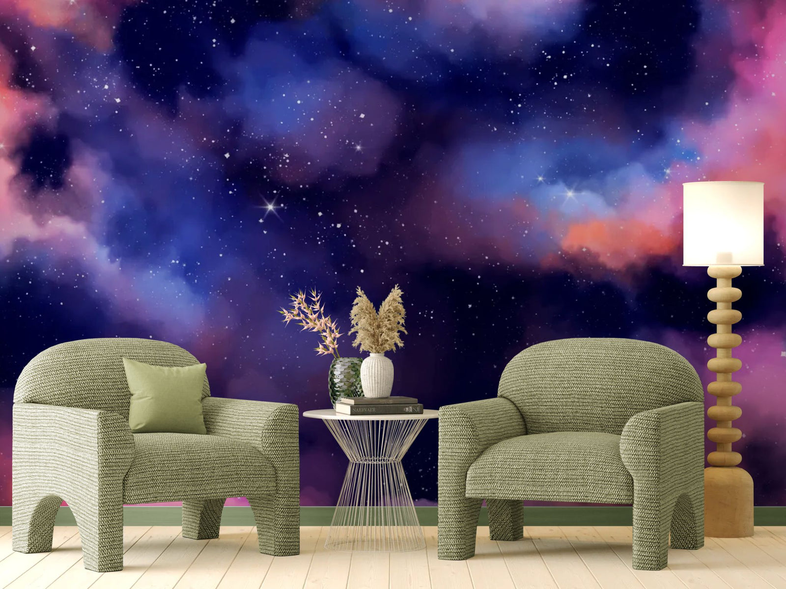 Papier peint espace – Ciel étoilé aux nuages colorés