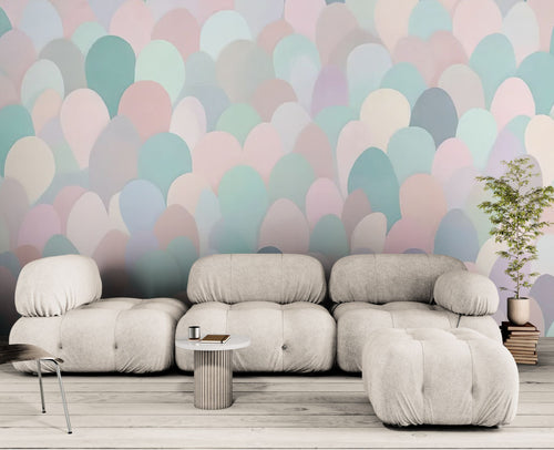Papier peint Abstrait – Motif écailles pastels douces multicolores