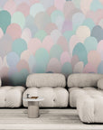 Papier peint Abstrait – Motif écailles pastels douces multicolores