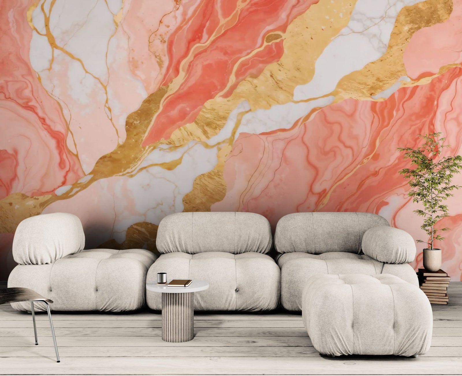 Abstract Wallpaper – Coral Pink and Gold Marble