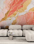 Papier peint Abstrait – Marbre rose corail et or