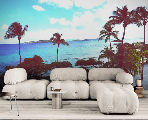 Papier peint Tropical – Plage sable blanc et palmiers