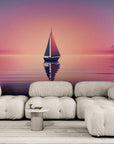 Papier peint Paysage – Voilier sur mer coucher soleil violet