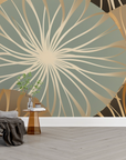 Papier peint art déco - éventails géométriques dorés et gris