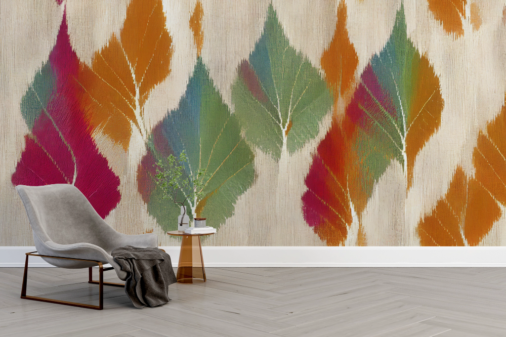 Papier peint nature - feuilles de palmier multicolores éclatantes