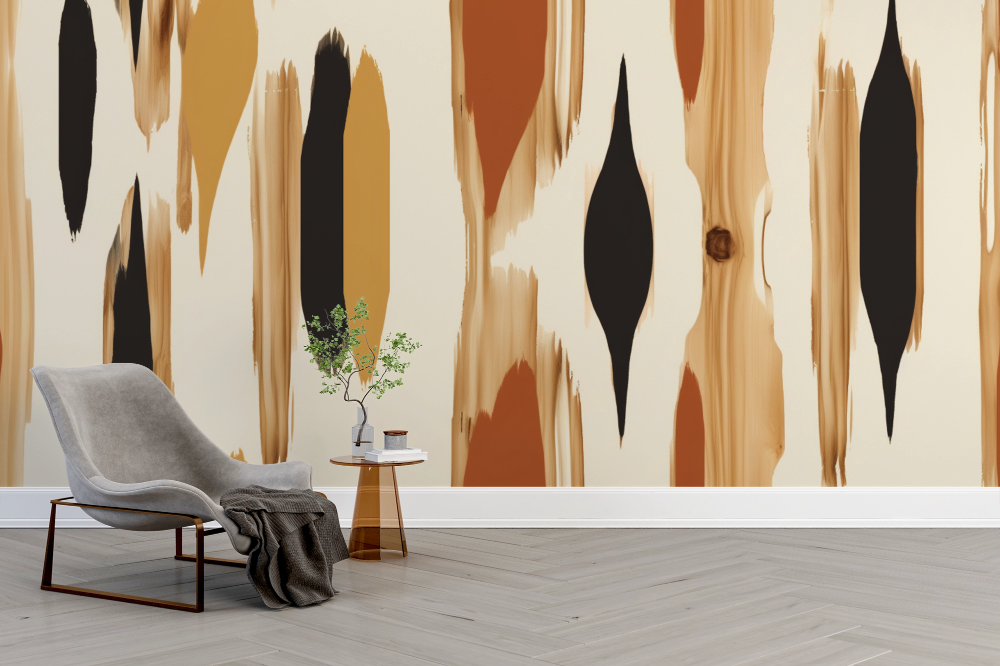 Papier peint géométrique - motifs ethniques verticaux marron et noir