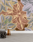Papier peint fleuri - grands dahlias dorés style d'antan