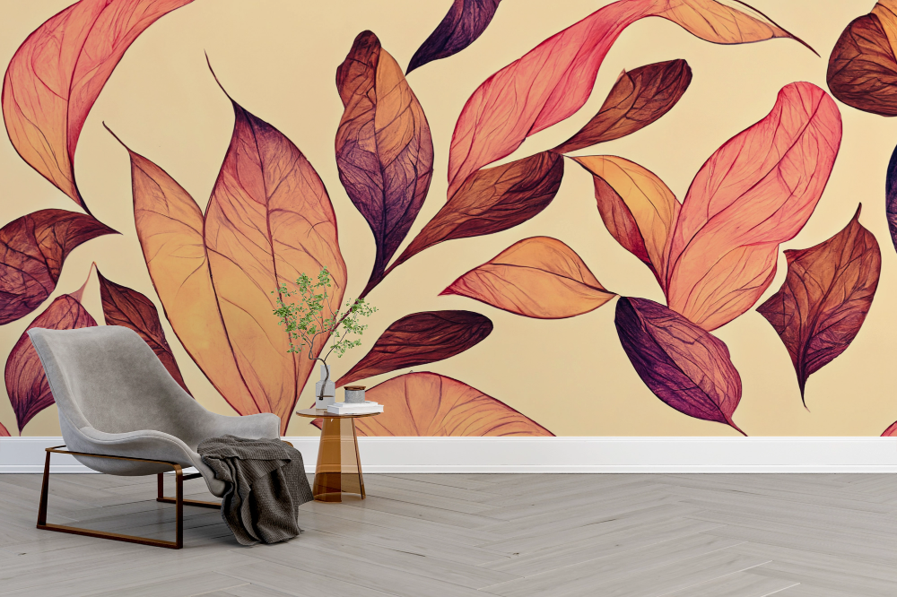 Papier peint nature - tapis de feuilles d'automne rousses