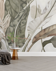 Papier peint nature - grands feuillages tropicaux sépia