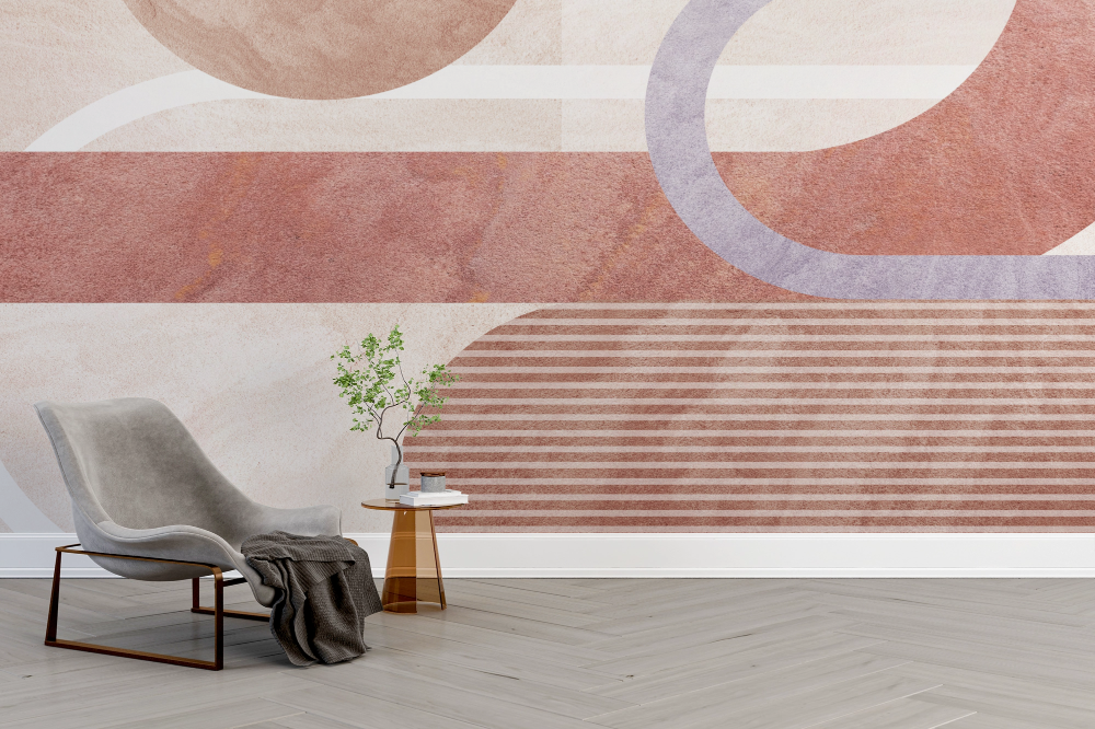 Papier peint abstrait - superposition de formes douces terracotta