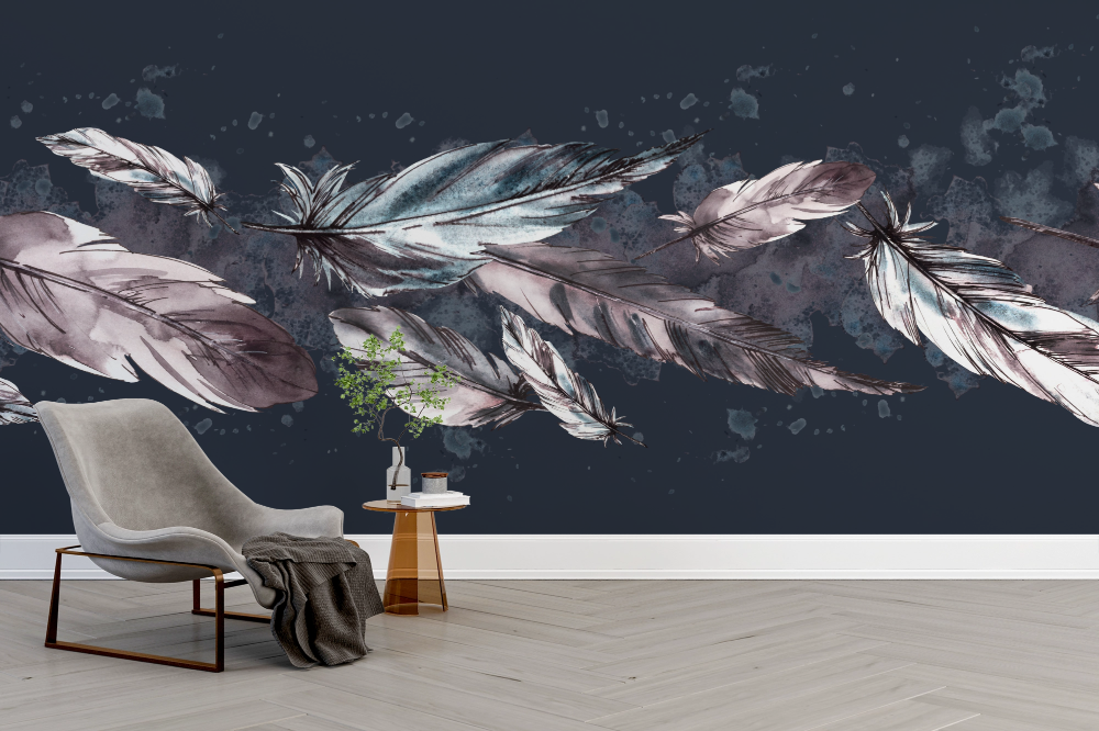 Papier peint boho - parterre de plumes légères et floues
