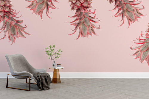 Nature wallpaper - pink hanging pineapples cream background