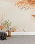 Papier peint boho - herbes de la pampa et fleurs séchées beige
