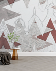 Papier peint géométrique - triangles et lignes brisées bordeaux