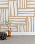 Papier peint géométrique - lignes croisées effet cannage beige