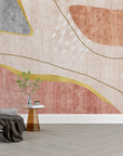 Papier peint abstrait - formes douces et feuilles tropicales pastel