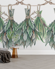 Papier peint boho - guirlande d'herbes séchées suspendues