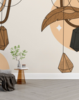 Papier peint boho - grands attrapes-rêves et plumes marron