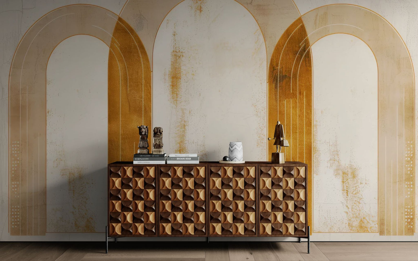 Art Deco wallpaper – textured gold arches