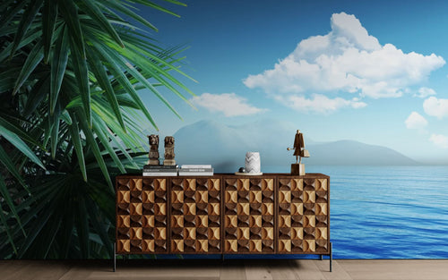 papier peint tropical – palmiers et mer calme