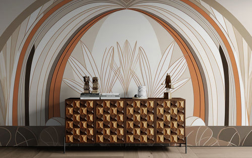 Art Deco Wallpaper - Overlapping Arches in Beige and Terracotta Tones