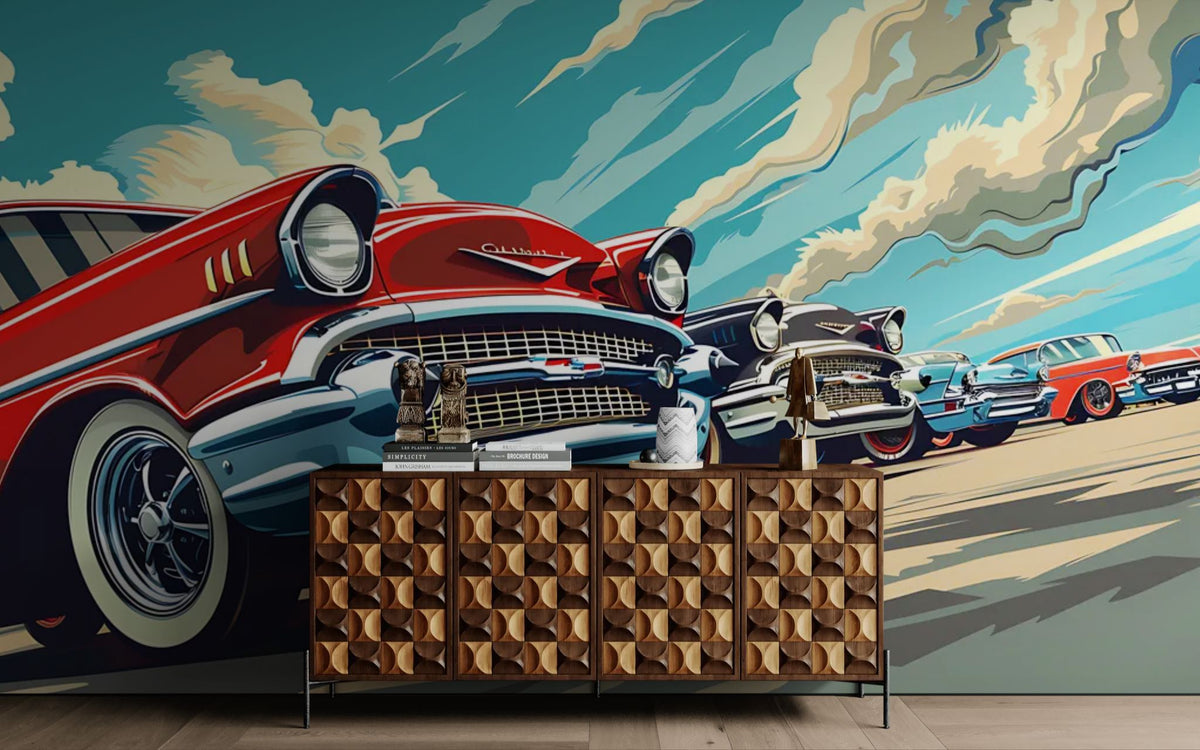 Vintage-Tapete - Retro-US-Autos