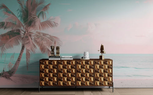 Papier peint tropical – Palmier et barque