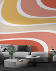 Papier peint rétro - grandes vagues orange et beige