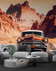 Papier peint voitures - voiture de collection orange sur une route de canyon