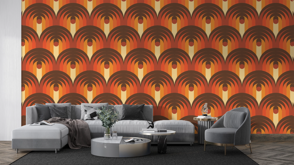 Papier peint rétro - écailles géométriques orange