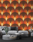 Papier peint rétro - écailles géométriques orange