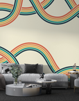 Papier peint rétro - rubans ondulés multicolores