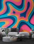 Papier peint rétro - volutes psychédéliques colorées
