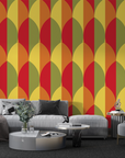 Papier peint rétro - motifs géométriques orange et jaune