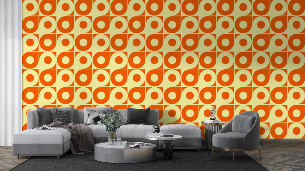 Papier peint rétro - cercles graphiques orange