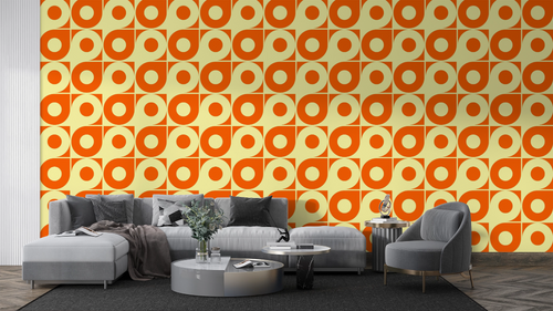 Papier peint rétro - cercles graphiques orange
