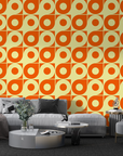 Papier peint rétro - cercles graphiques orange
